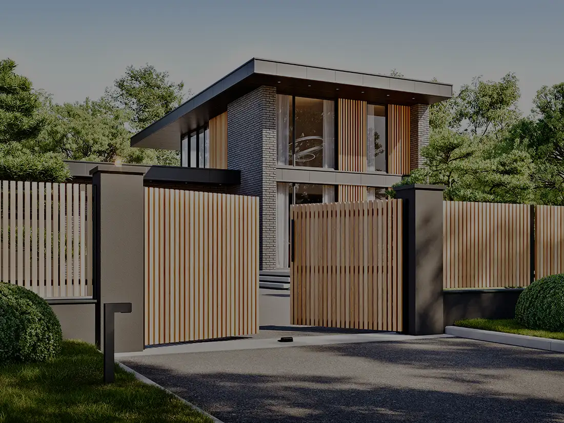 Swing gate with Anian red cedar wood strip by kostum
